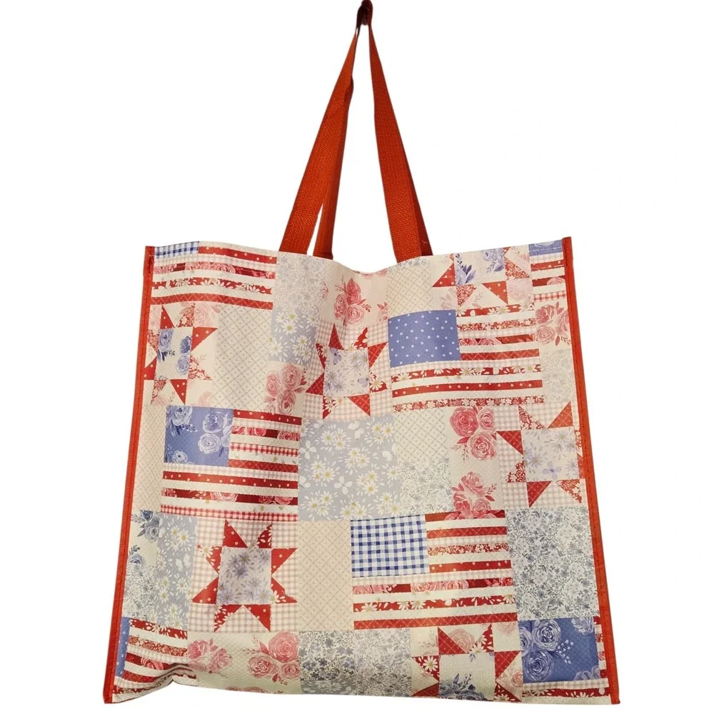 Patriotic Patchwork Floral Flags Memorial Day Independence Shopping TJMaxx Bag